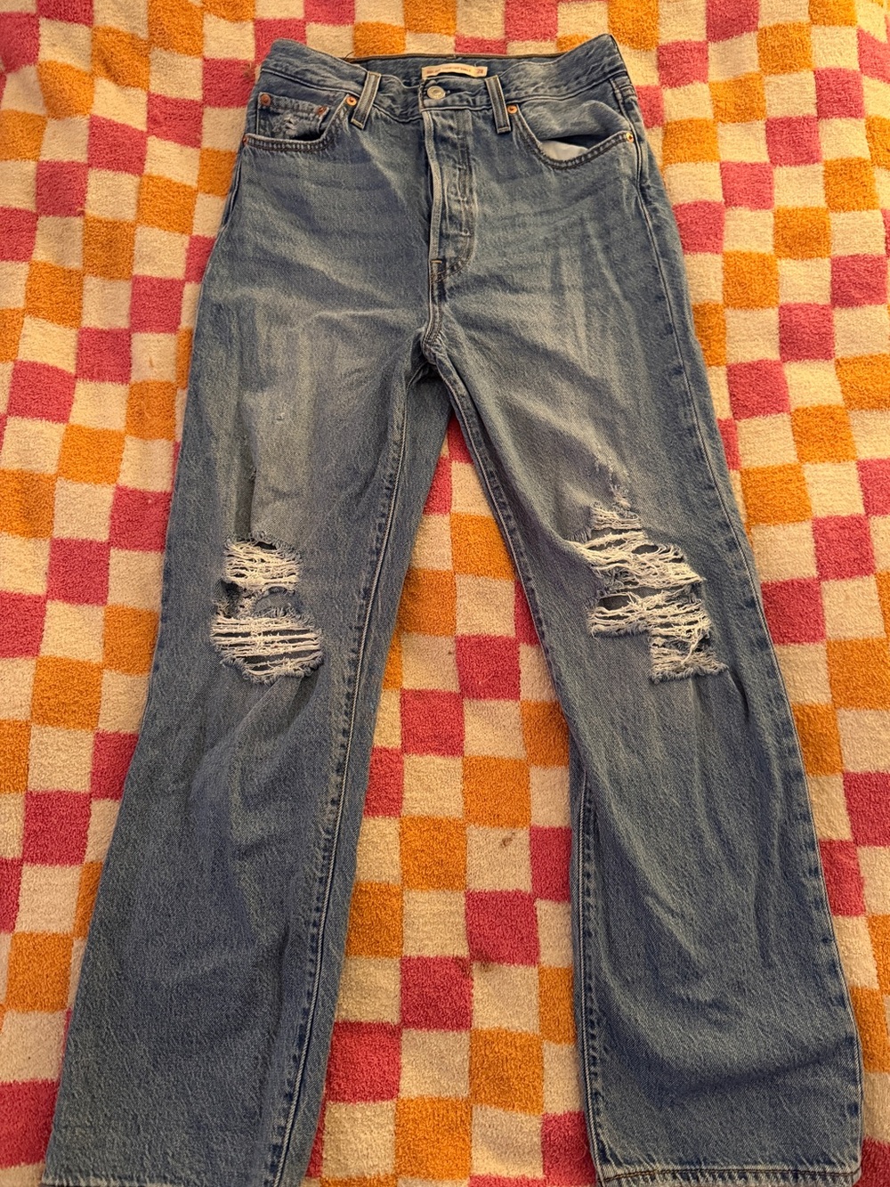 Levi's Light Blue Distressed Straight-Leg Jeans